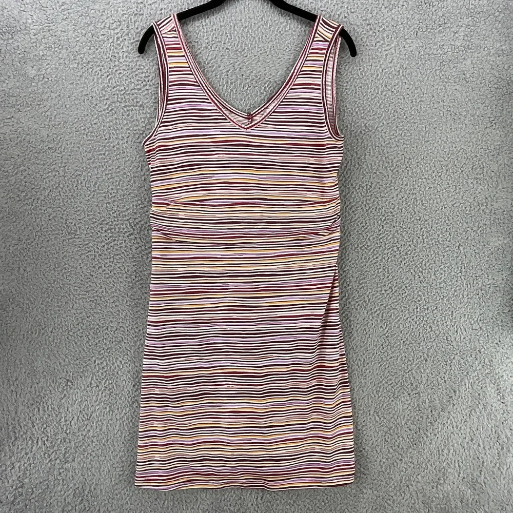 Title Nine Tank Dress Womens M Multicolor‎ Striped V Neck Strappy Jersey Pockets